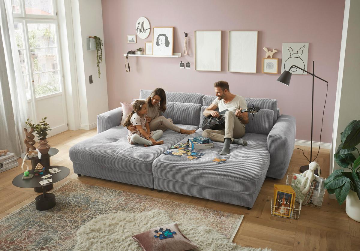 Bigsofa Barura Loveseat ca. 292x194 cm Hellgrau - Hellgrau/Schwarz, KONVENTIONELL, Holzwerkstoff/Kunststoff (292/90/194cm) - MID.YOU