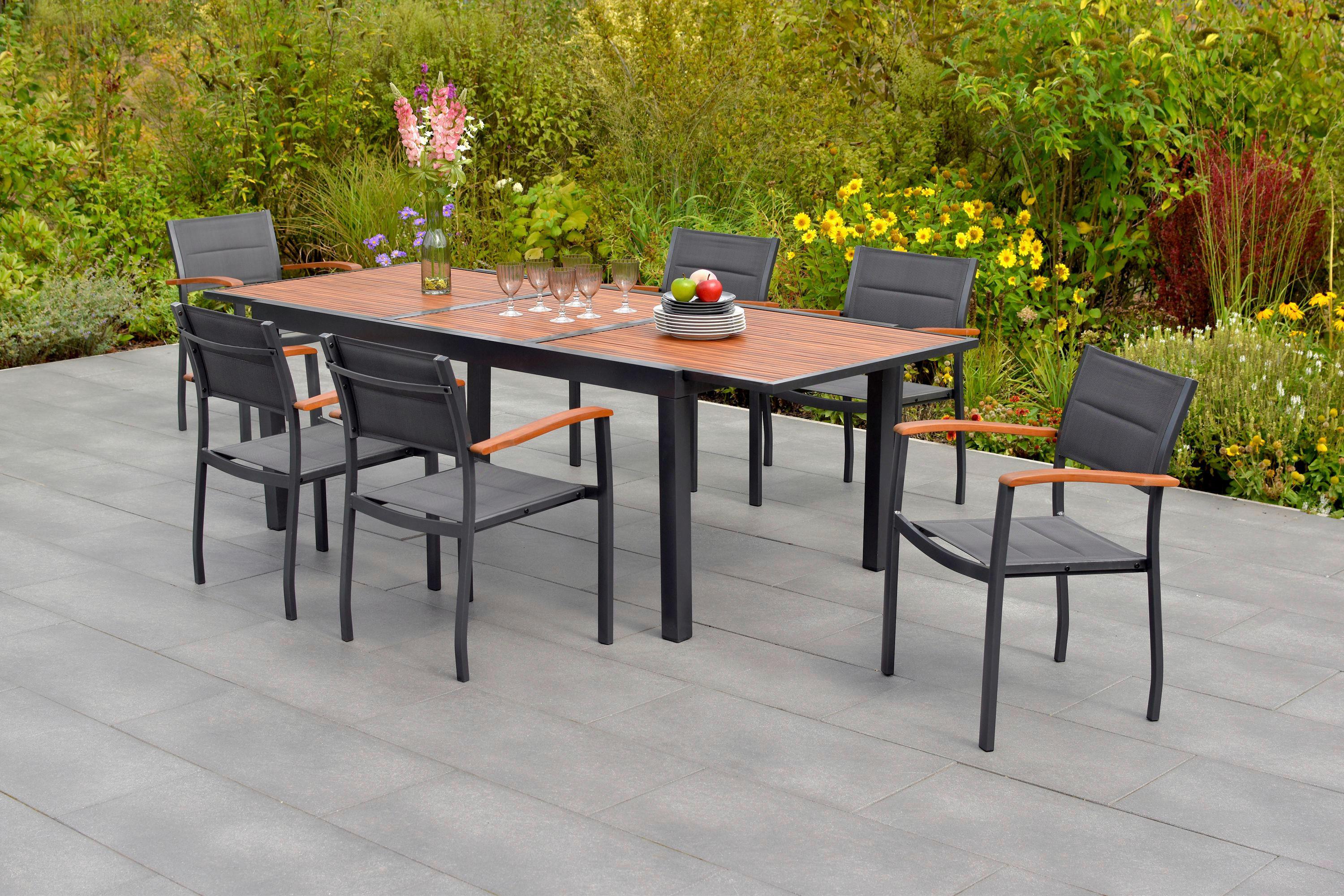 Gartentisch "Paxos" Graphit/ Naturfarben ca. 180x75x100cm - Graphitfarben/Naturfarben, MODERN, Holz/Metall (180-240/100/75cm) - Gardenson