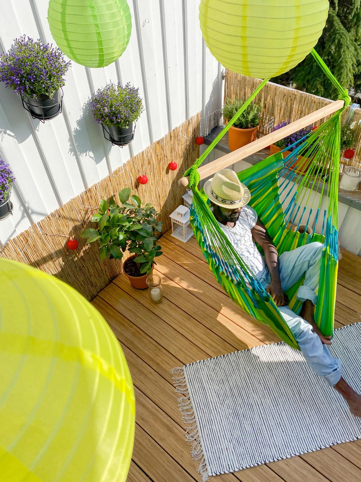 Hängesessel Kingsize Hammock Echtholz Gelb/Grün - Gelb/Hellgrün, KONVENTIONELL, Holz/Textil (140/170/210cm) - La Siesta