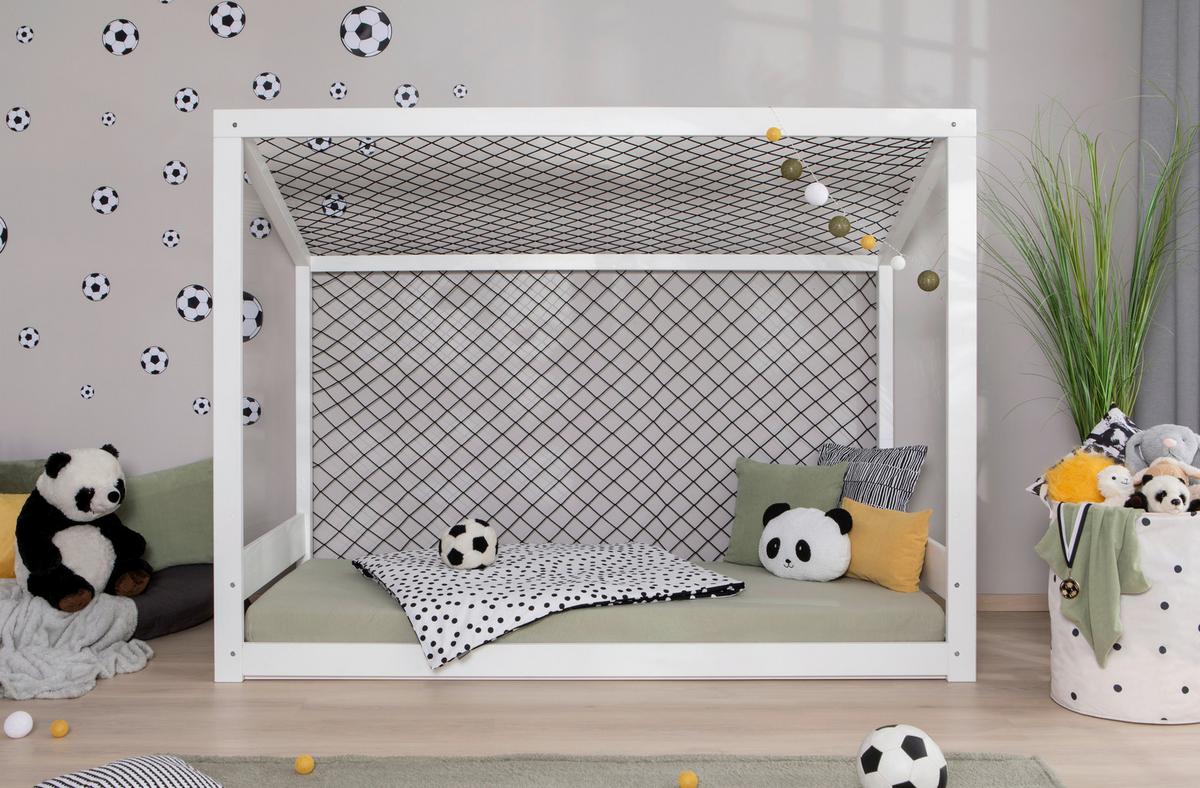 Bodenbett Fußball Holz ca. 90x200 cm Weiß - Naturfarben/Weiß, MODERN, Holz/Textil (90/200cm) - MID.YOU