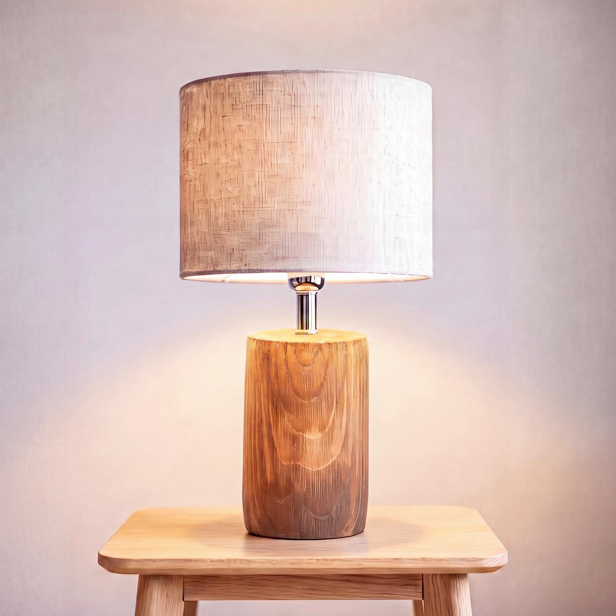LAMPA STOŁOWA 50586 - kolor piaskowy/brązowy, Natur, kamień/tkanina (20/35cm) - Fischer & Honsel