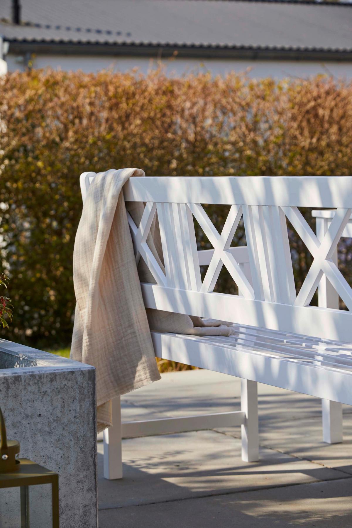 Gartenbank Rosenborg - Weiss Hochglanz, Natur, Holz (150/89/58cm) - Gardenson