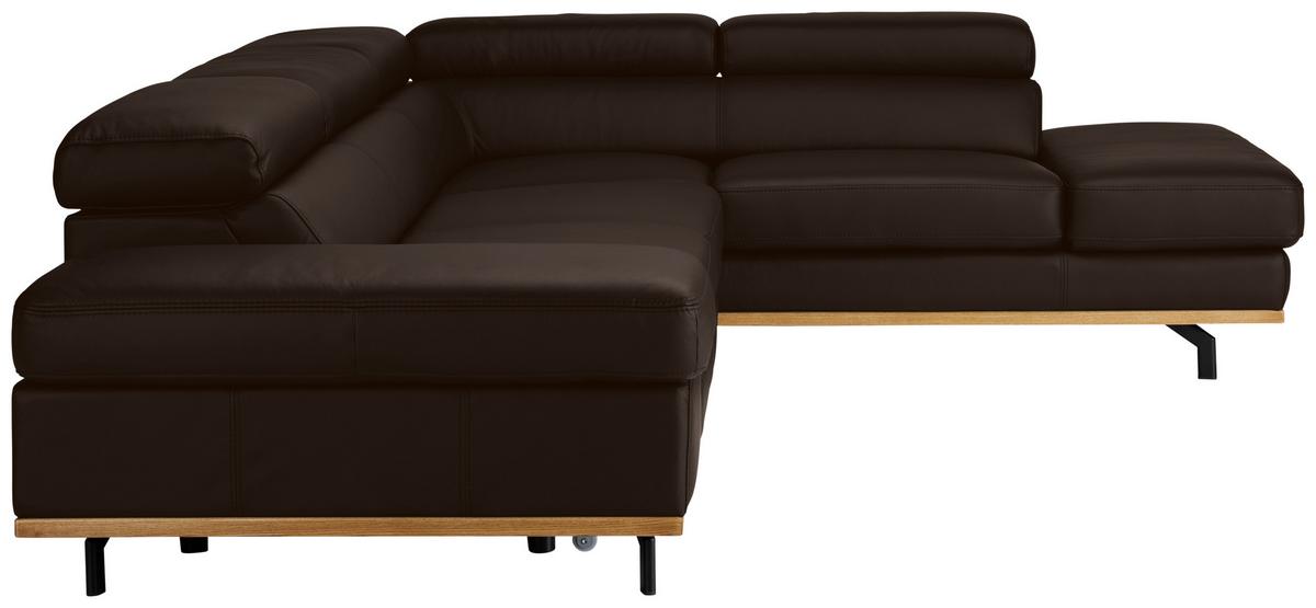 Wohnlandschaft Carmen rechts Dunkelbraun - Dunkelbraun/Schwarz, MODERN, Leder/Holz (292/72/226cm) - Premium Living