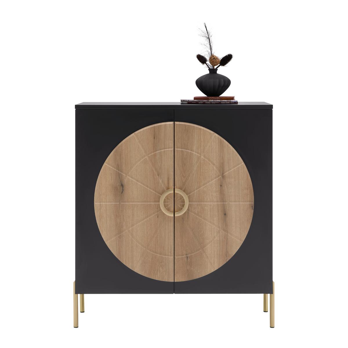 Highboard Hong Kong Schwarz/Eichefarben - Eichefarben/Goldfarben, LIFESTYLE, Holzwerkstoff/Metall (100/113/37,5cm) - Mömax