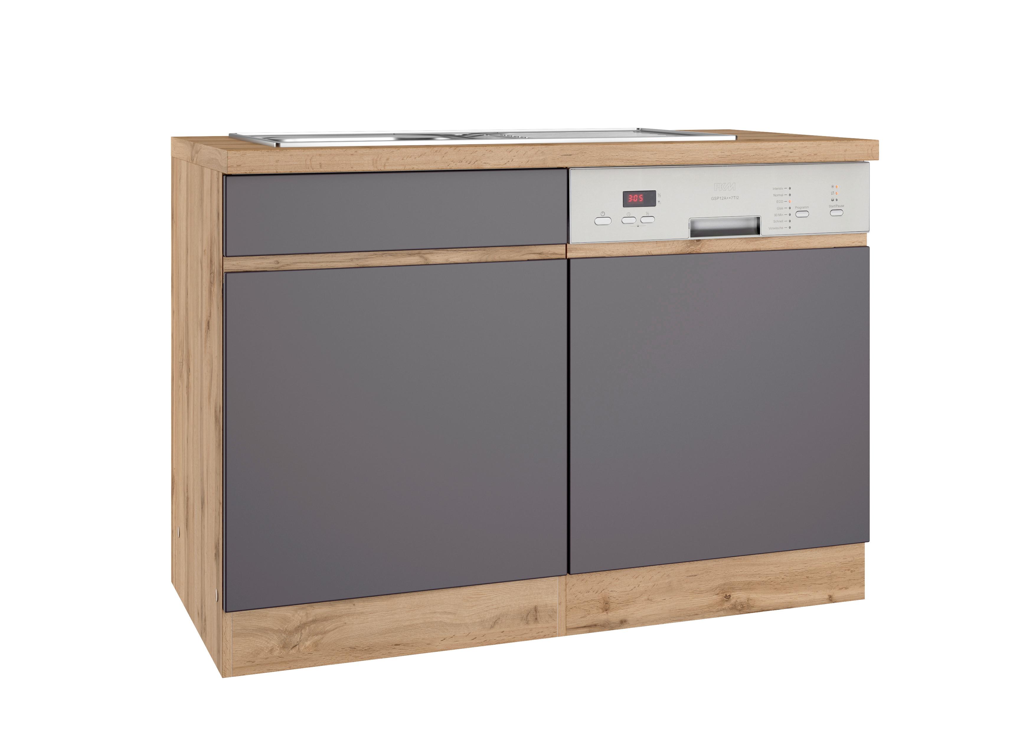 Spülenschrank Turin mit Spüle ca. 120x86 cm Grau/Eiche - Eiche Wotan/Grau, Design, Holzwerkstoff (120/86/60cm) - Held