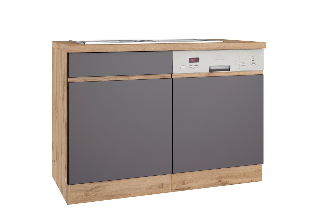 Spülenschrank Turin mit Spüle ca. 120x86 cm Grau/Eiche - Eiche Wotan/Grau, Design, Holzwerkstoff (120/86/60cm) - Held
