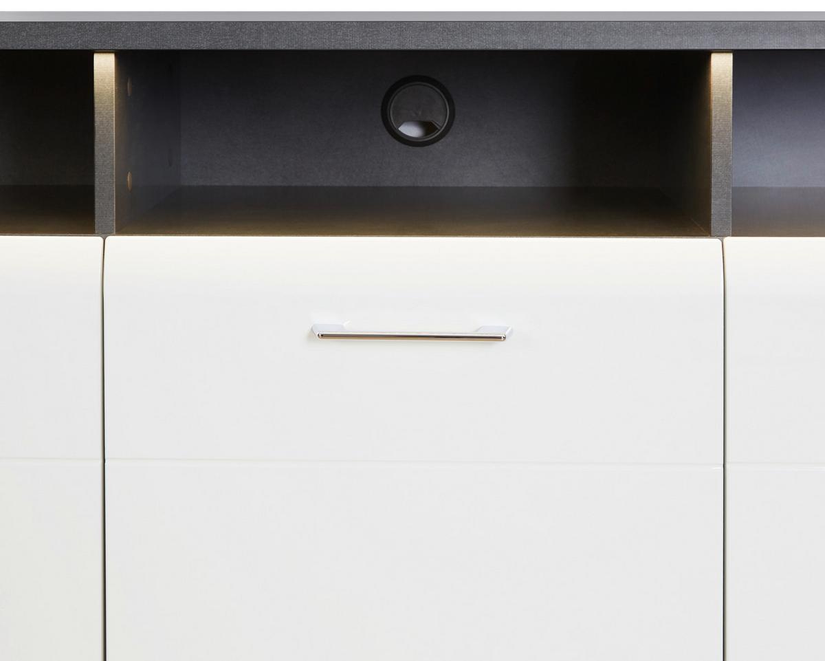 Tv-element Alassio, Bela, Temno Siva - barve kroma/črna, Moderno, kovina/umetna masa (156,3/62/40,5cm) - Premium Living