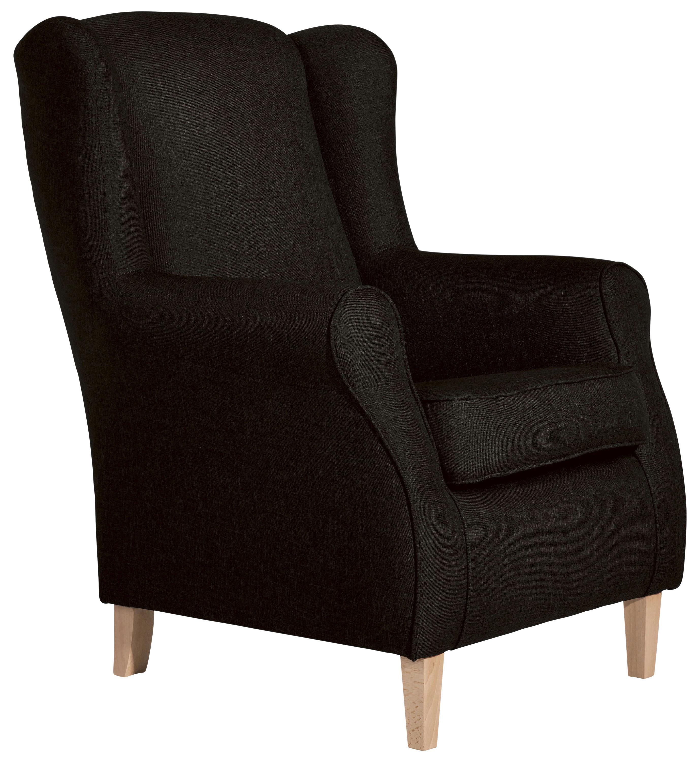 Ohrensessel Lorris Dunkelbraun Flachgewebe - Dunkelbraun/Buchefarben, Design, Holz/Textil (77/103/86cm) - Max Winzer
