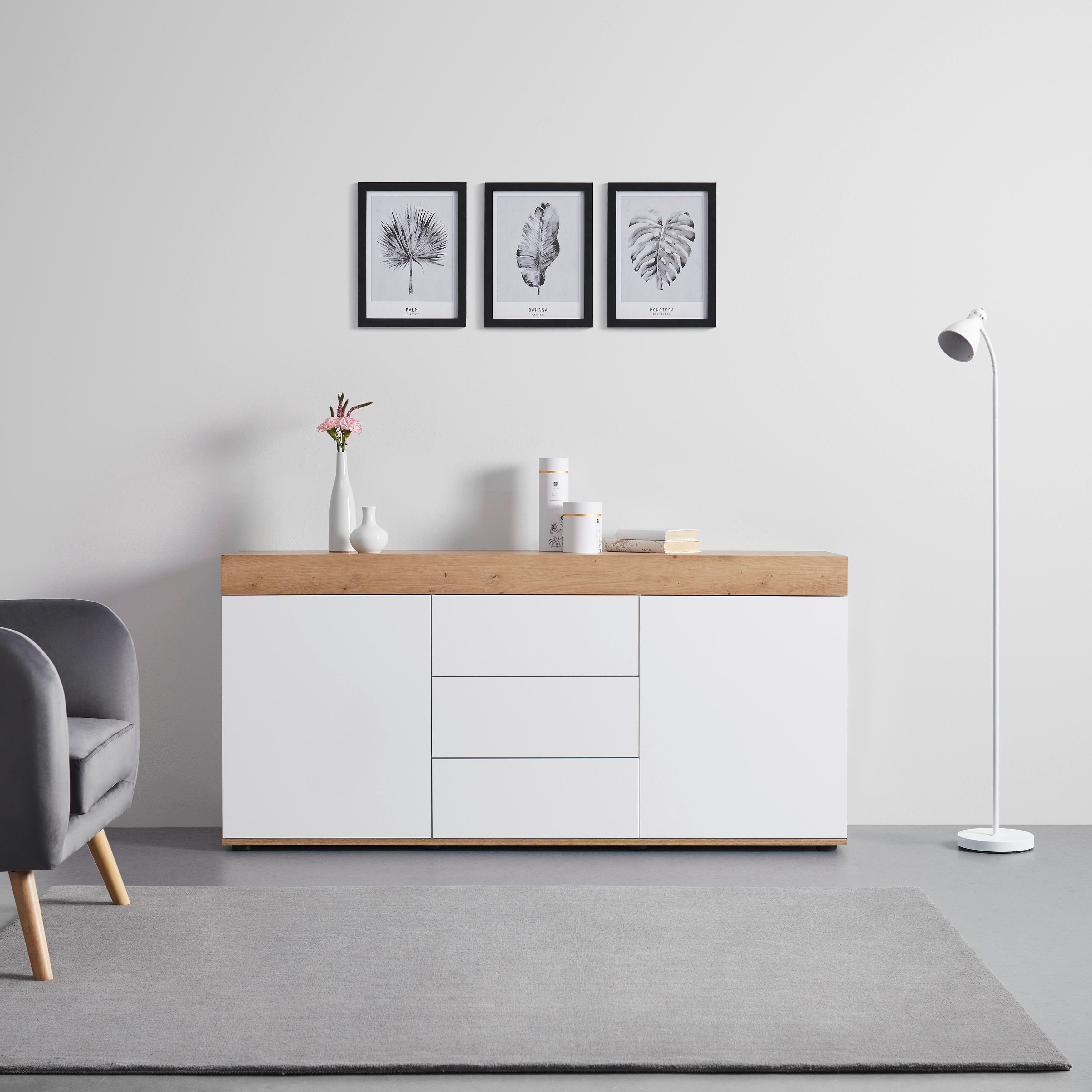 Komoda Cara, Bela, Hrast - barve hrasta/bela, Moderno (160/76/40cm) - Bessagi Home