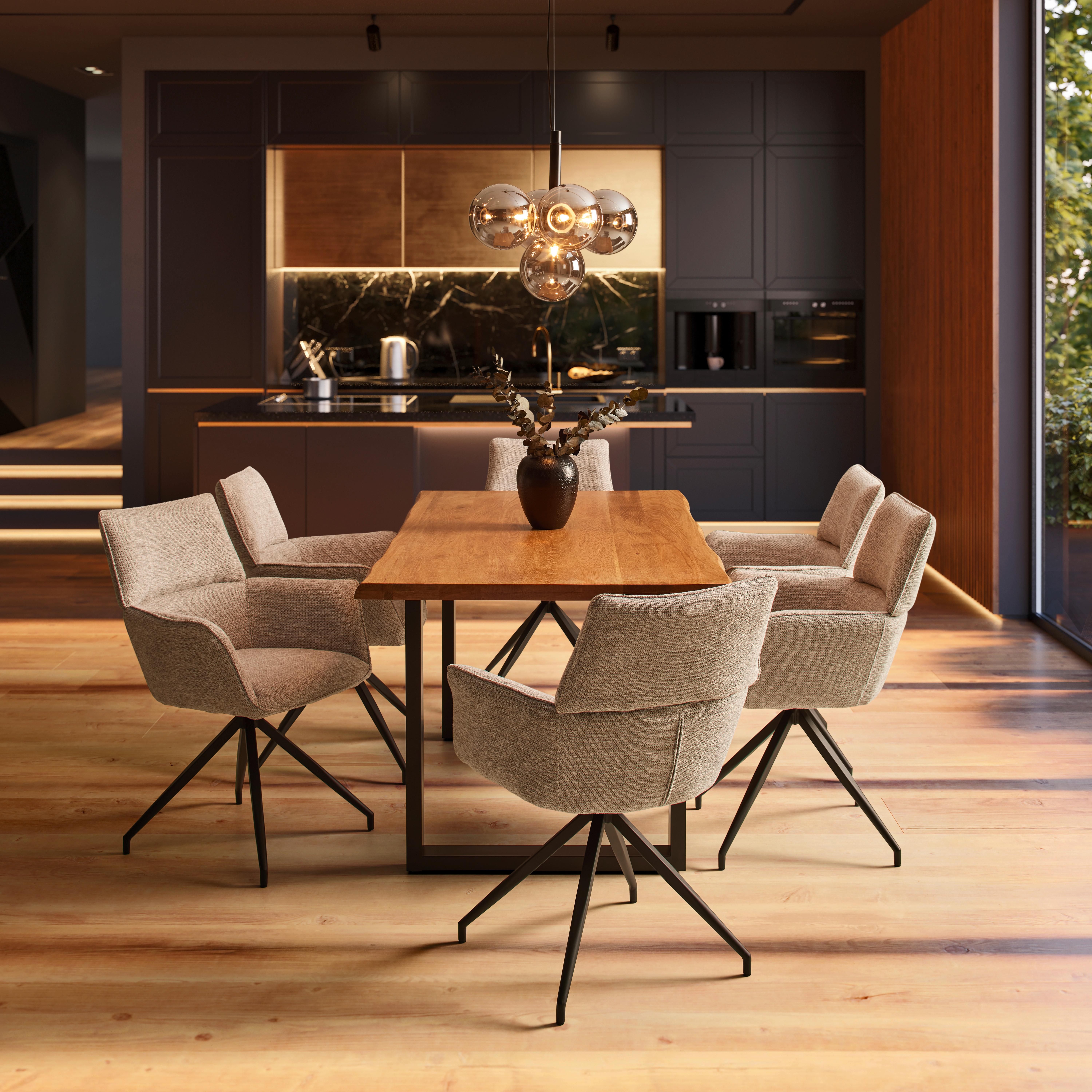 Esstisch Len in Holz Eiche massiv ca. 160x90 cm - Eichefarben/Schwarz, MODERN, Holz/Metall (160/76/90cm) - Bessagi Home