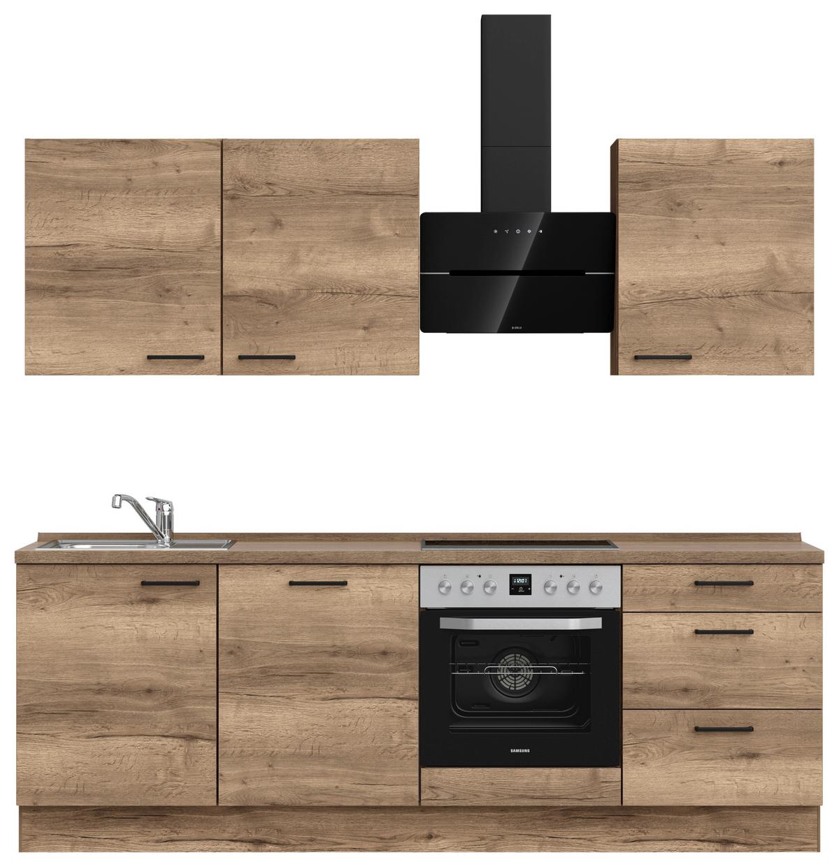 Küchenblock Structura High m. Geräten Eiche dunkel - Eiche dunkel/Schwarz, MODERN, Holzwerkstoff/Metall (240cm) - Nobilia