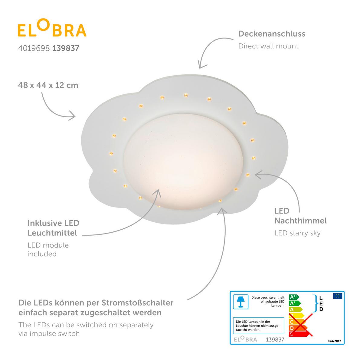 LAMPA SUFITOWA DZIECIĘCA 139837 - biały, Basics, drewno (48/12cm)