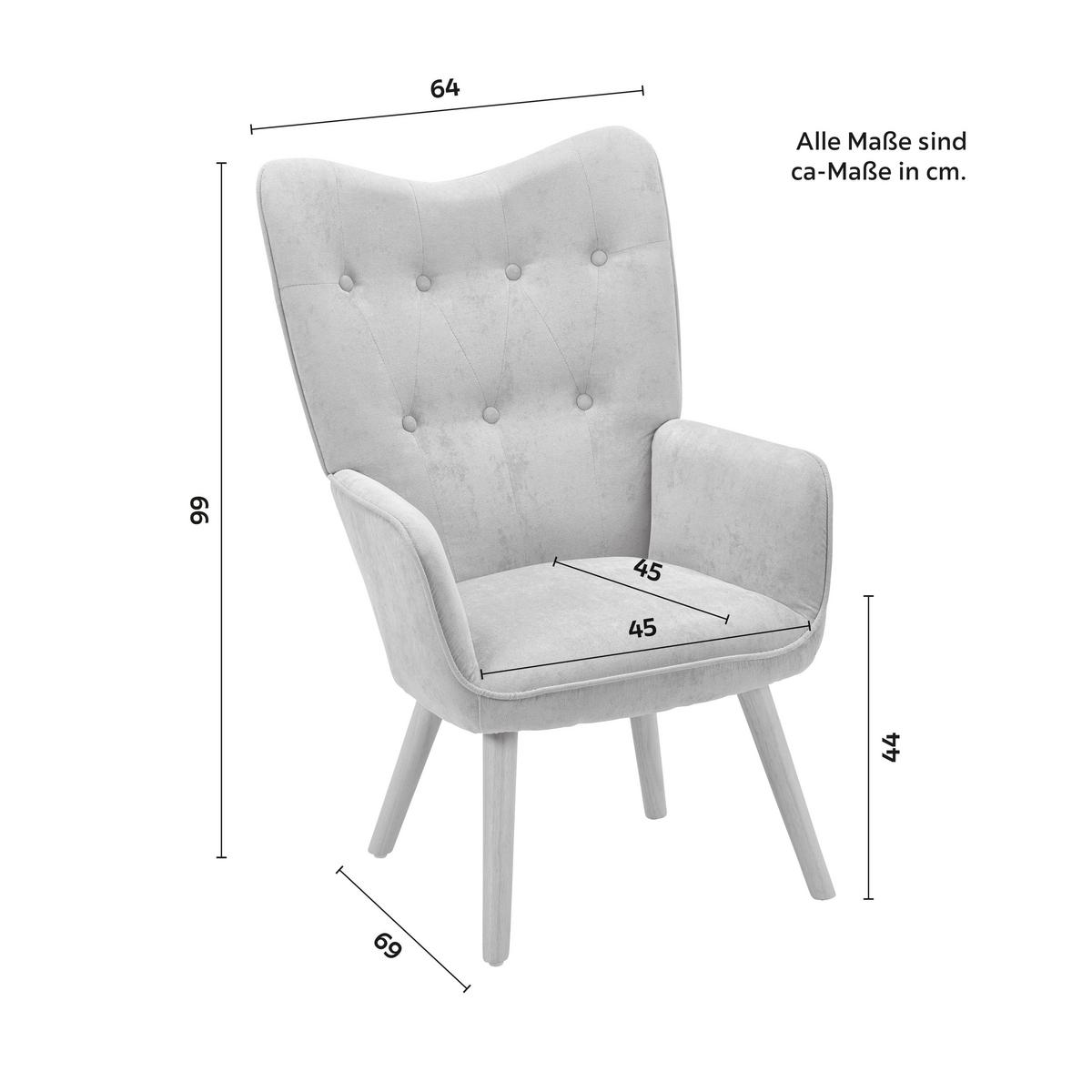 Sessel Natalie Hellgrau Webstoff - Hellgrau/Naturfarben, MODERN, Holz/Textil (64/99/69cm) - Bessagi Home