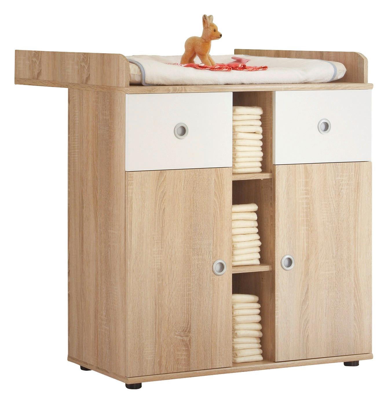 Previjalna Komoda Wiki Baby, Hrast, Bela - bela/barve aluminija, Konvencionalno, umetna masa/leseni material (89/101/78cm) - MID.YOU
