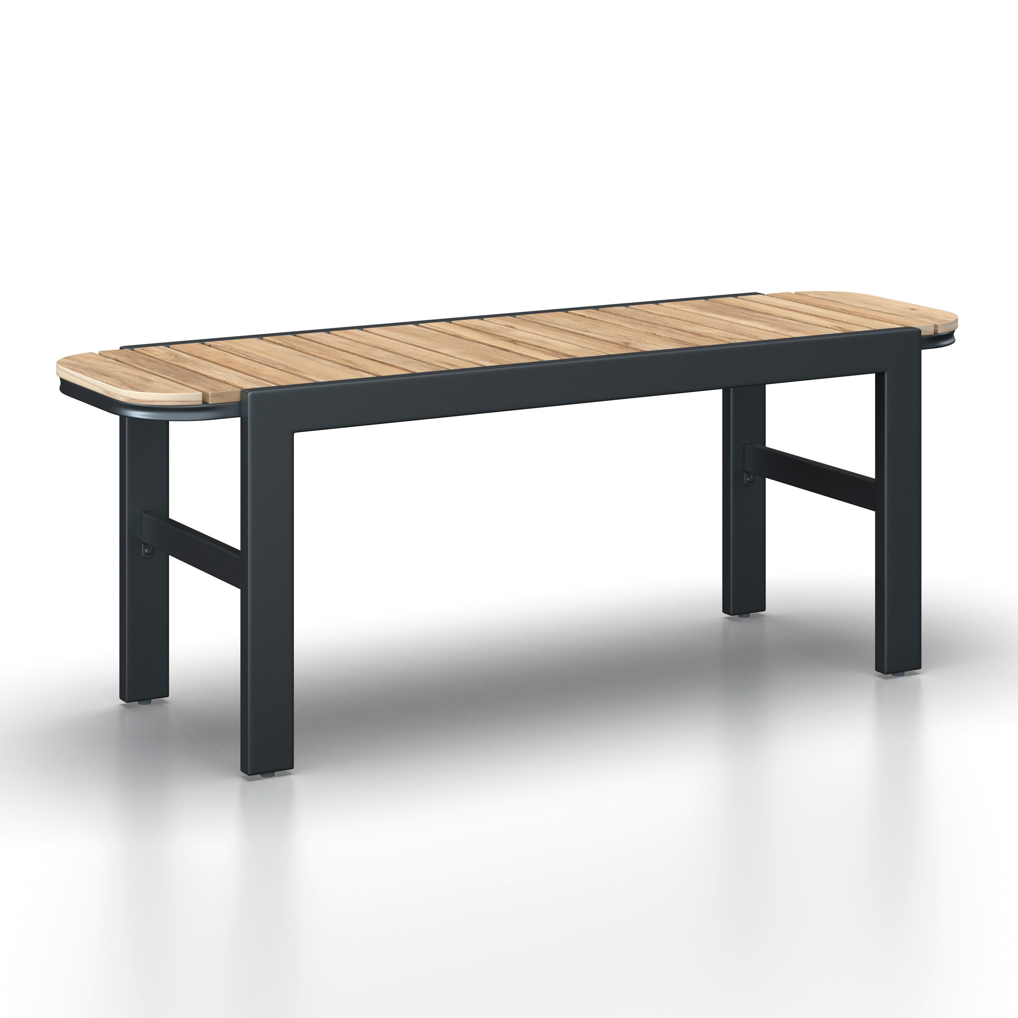 Gartenbank Marlo Schwarz Akazie - Akaziefarben, MODERN, Holz/Metall (126/47/40cm) - Bessagi Garden