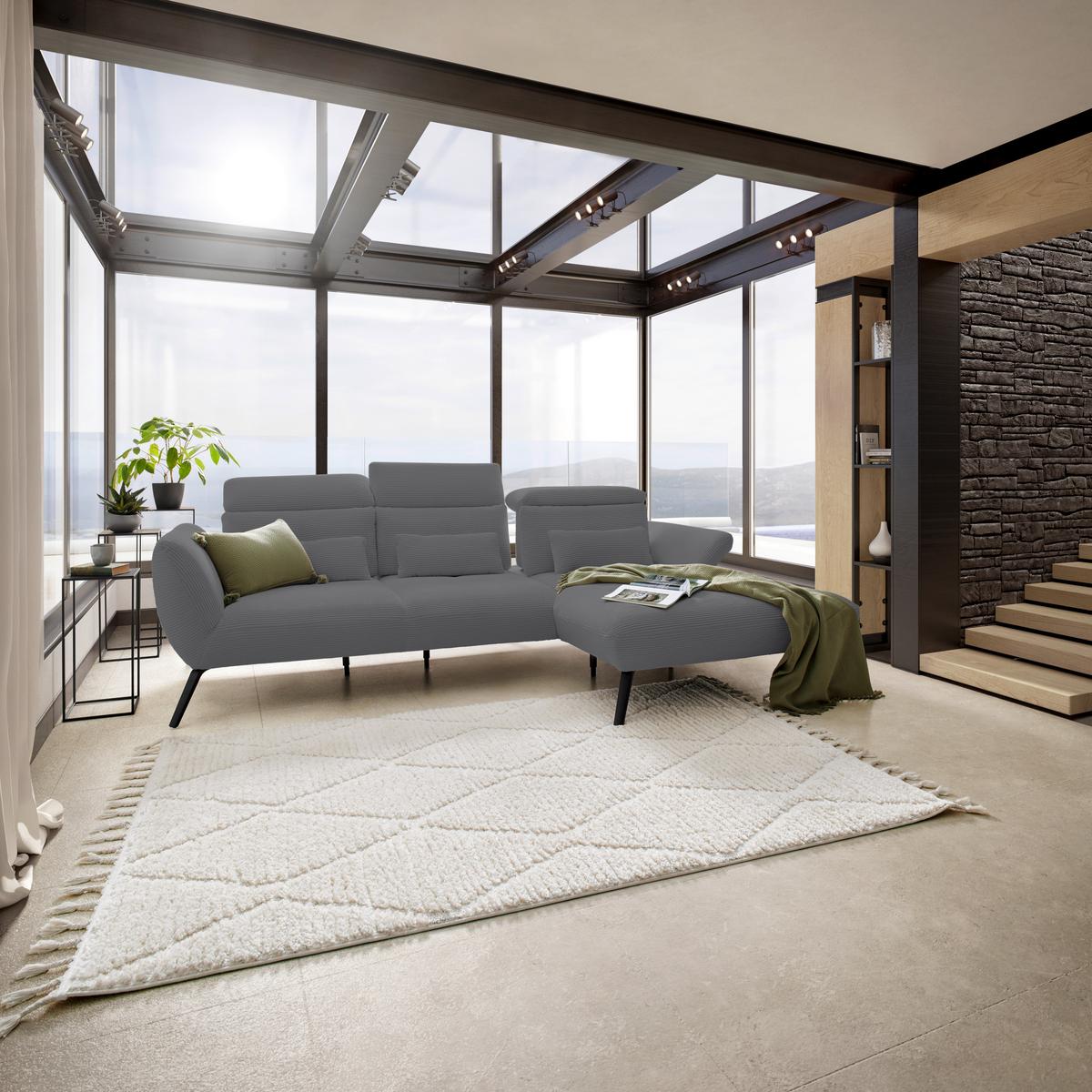 Wohnlandschaft Seattle Grau - Schwarz/Weiß, MODERN, Holzwerkstoff/Textil (301/196cm) - Premium Living