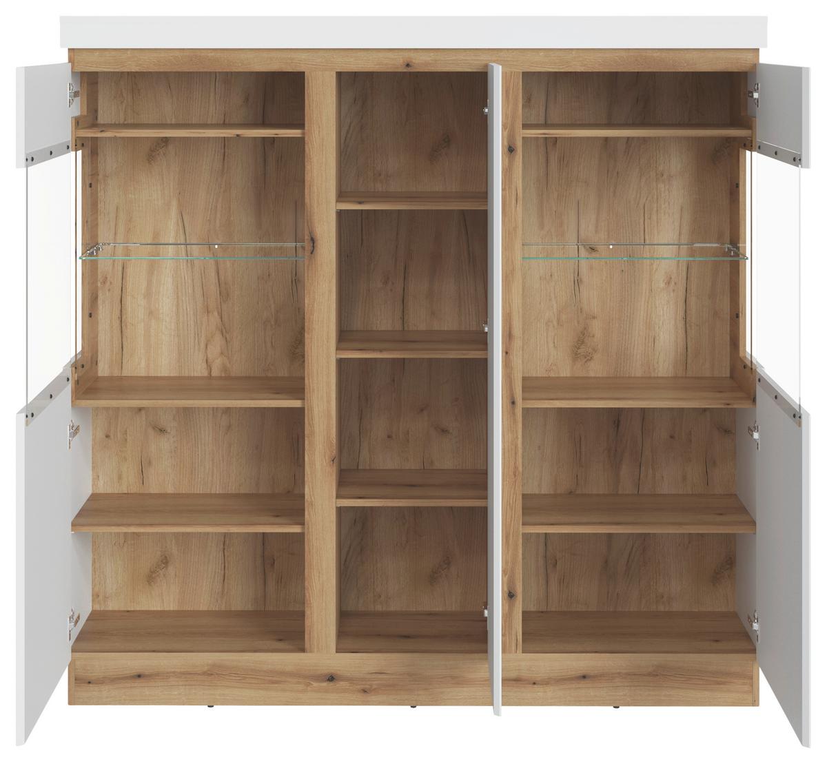 Vitrina Calabria - barve hrasta/bela, Trend, umetna masa/steklo (166,8/163/40cm)