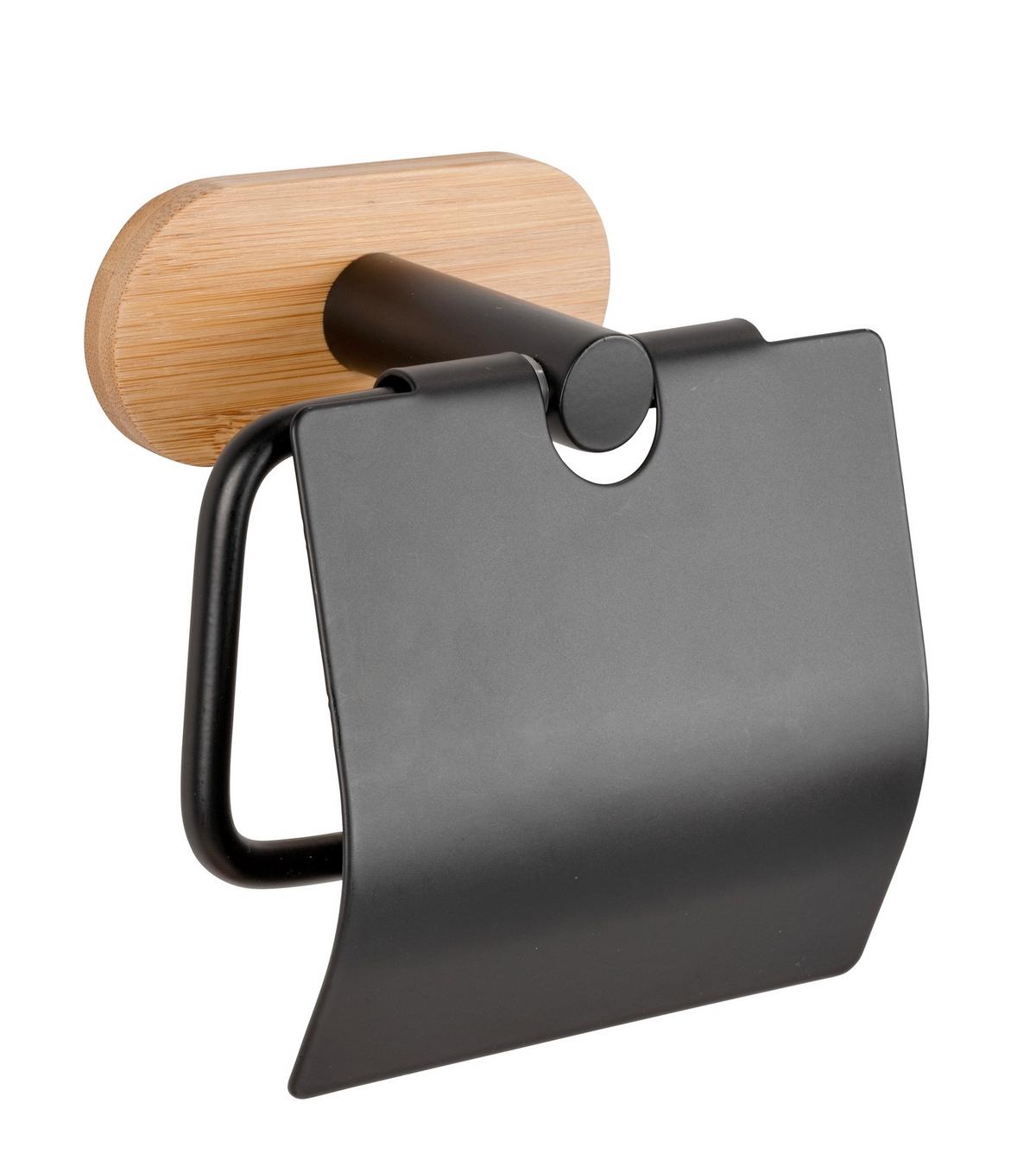 Toilettenpapierhalter in Schwarz - Schwarz/Naturfarben, Modern, Holz/Metall (13,5/12/7cm) - Mömax
