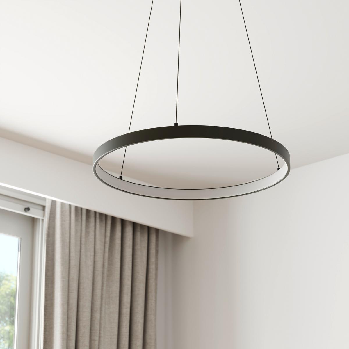 LAMPA WISZĄCA LED 2851-18 HOOP - czarny, Design, tworzywo sztuczne/metal (57/57/40-180cm) - Paul Neuhaus