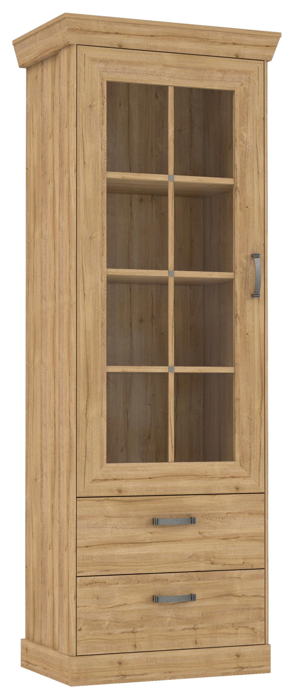 Vitrină CANNES - culoare lemn stejar, Romantik / Landhaus, plastic/sticlă (74/205/47cm) - Premium Living