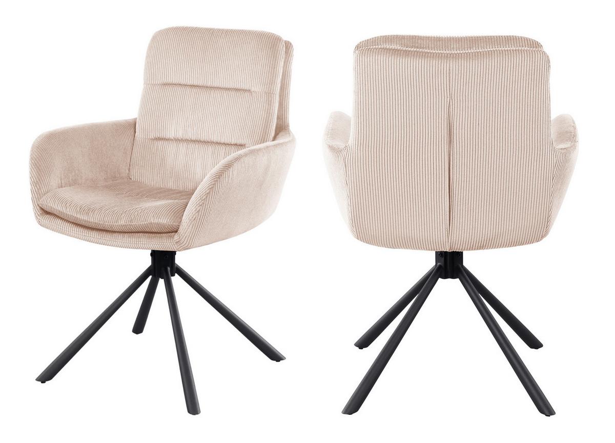 Naslanjač Cord, Bež, Vrtljiv - črna/bež, Moderno, kovina/tekstil (60/89/64cm) - Livetastic