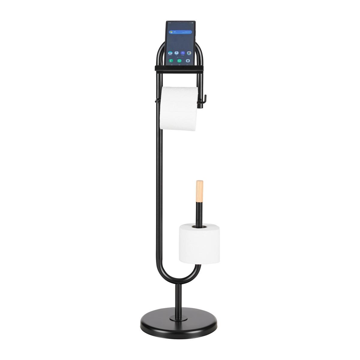 Toilettenpapierhalter Elvis Schwarz/Naturfarben - Schwarz/Naturfarben, MODERN, Holz/Metall (22/82/22cm) - Mömax