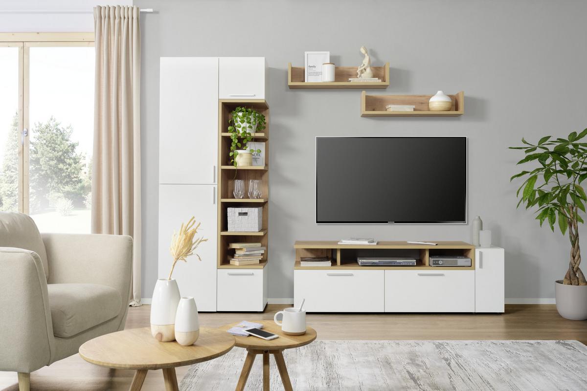 TV-Element in Weiß/Eichefarben - Eichefarben/Alufarben, MODERN, Holzwerkstoff/Kunststoff (160/53/40cm) - Mömax