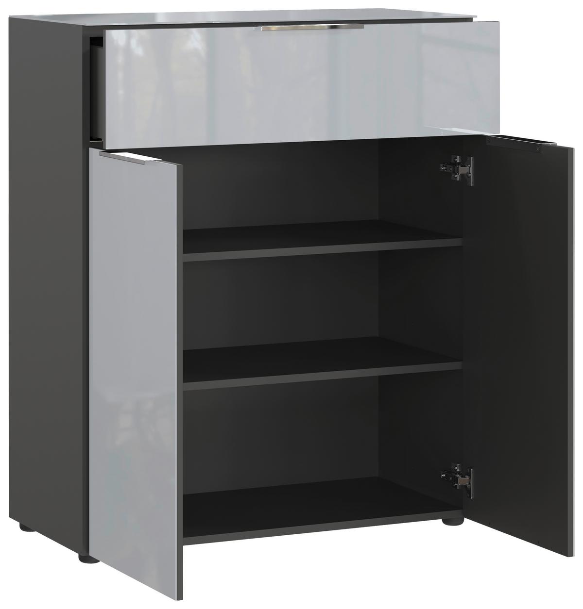 Kommode Oakland in Grau/Graphitfarben - Chromfarben/Graphitfarben, Modern, Glas/Holzwerkstoff (83/102/42cm) - Premium Living