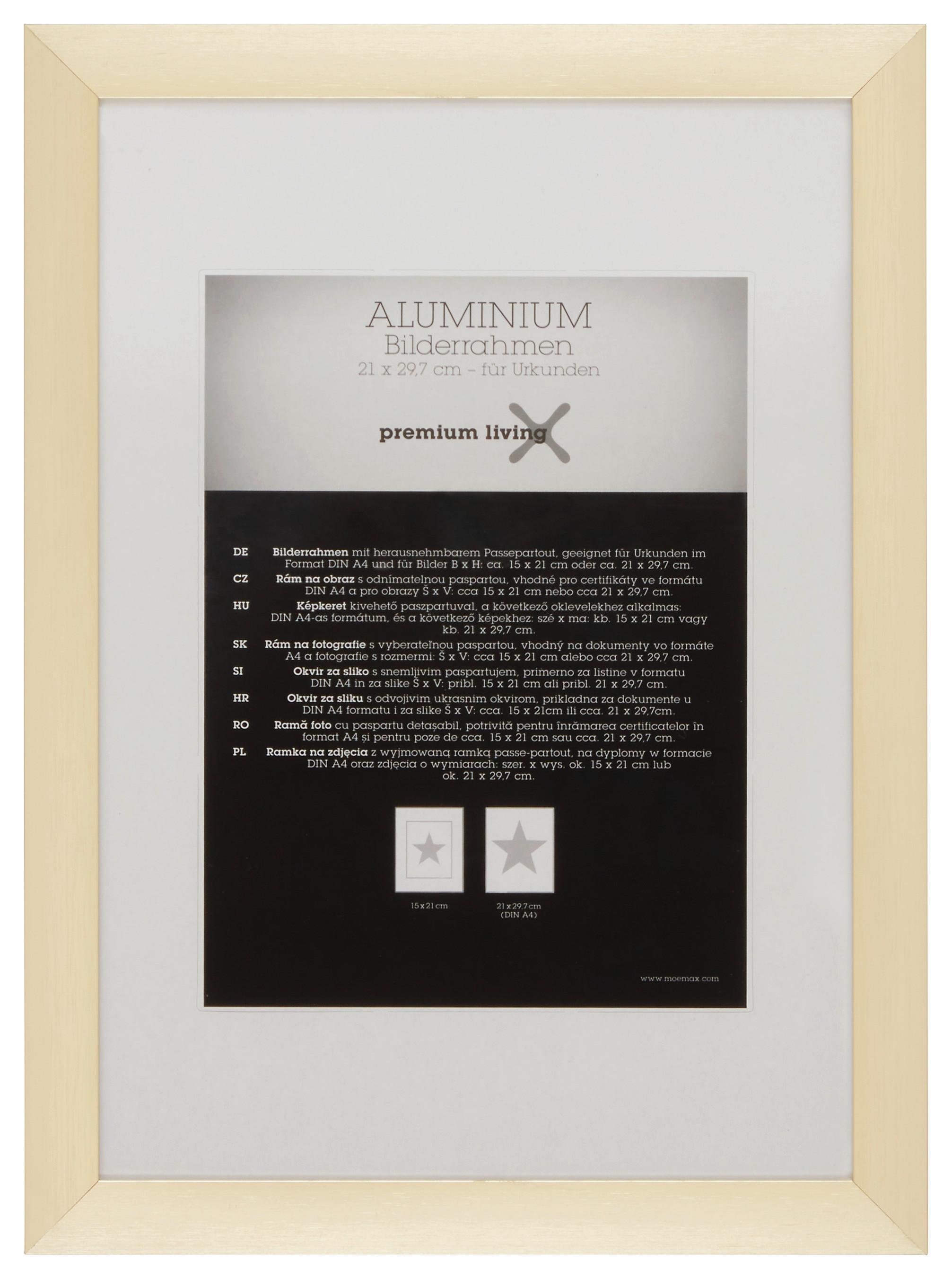Bilderrahmen Aluminium in Goldfarben - Messingfarben/Goldfarben, ROMANTIK / LANDHAUS, Metall (24,1/32,8/2.2cm) - Premium Living