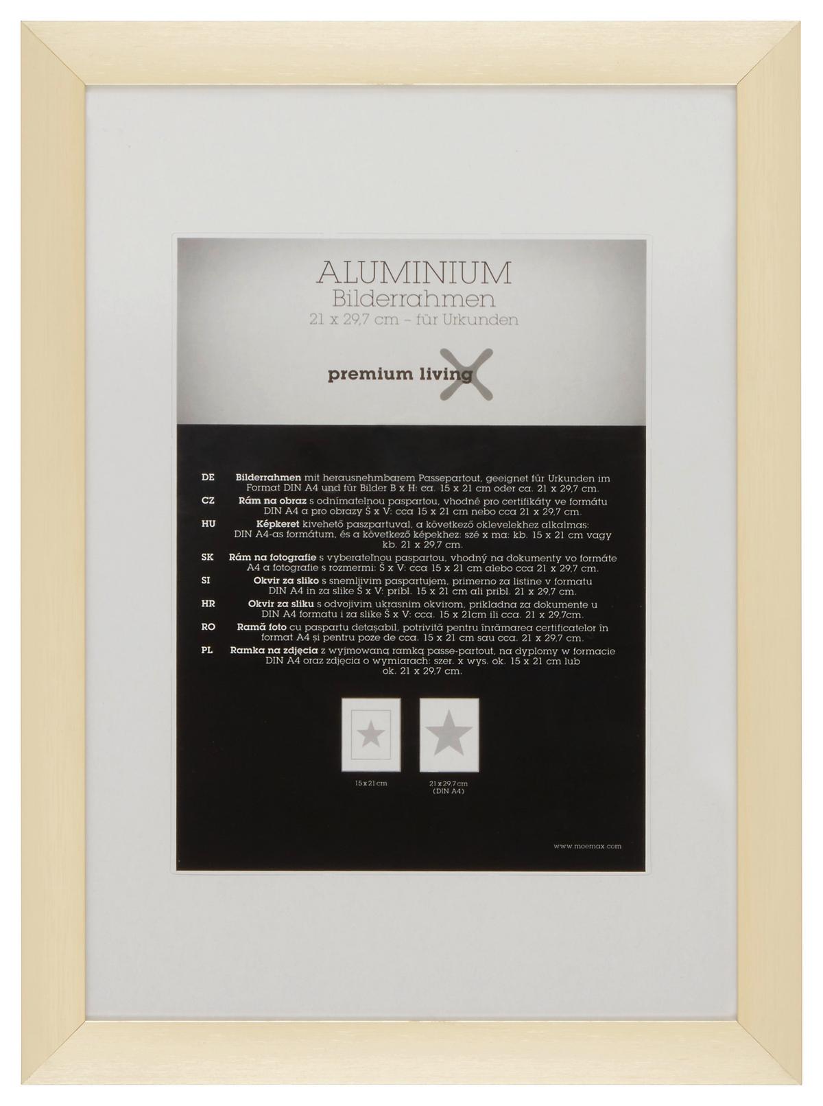 Képkeret Kb. 21x29,7cm Aluminium - sárgaréz/arany, Romantik / Landhaus, fém (24,1/32,8/2.2cm) - Premium Living