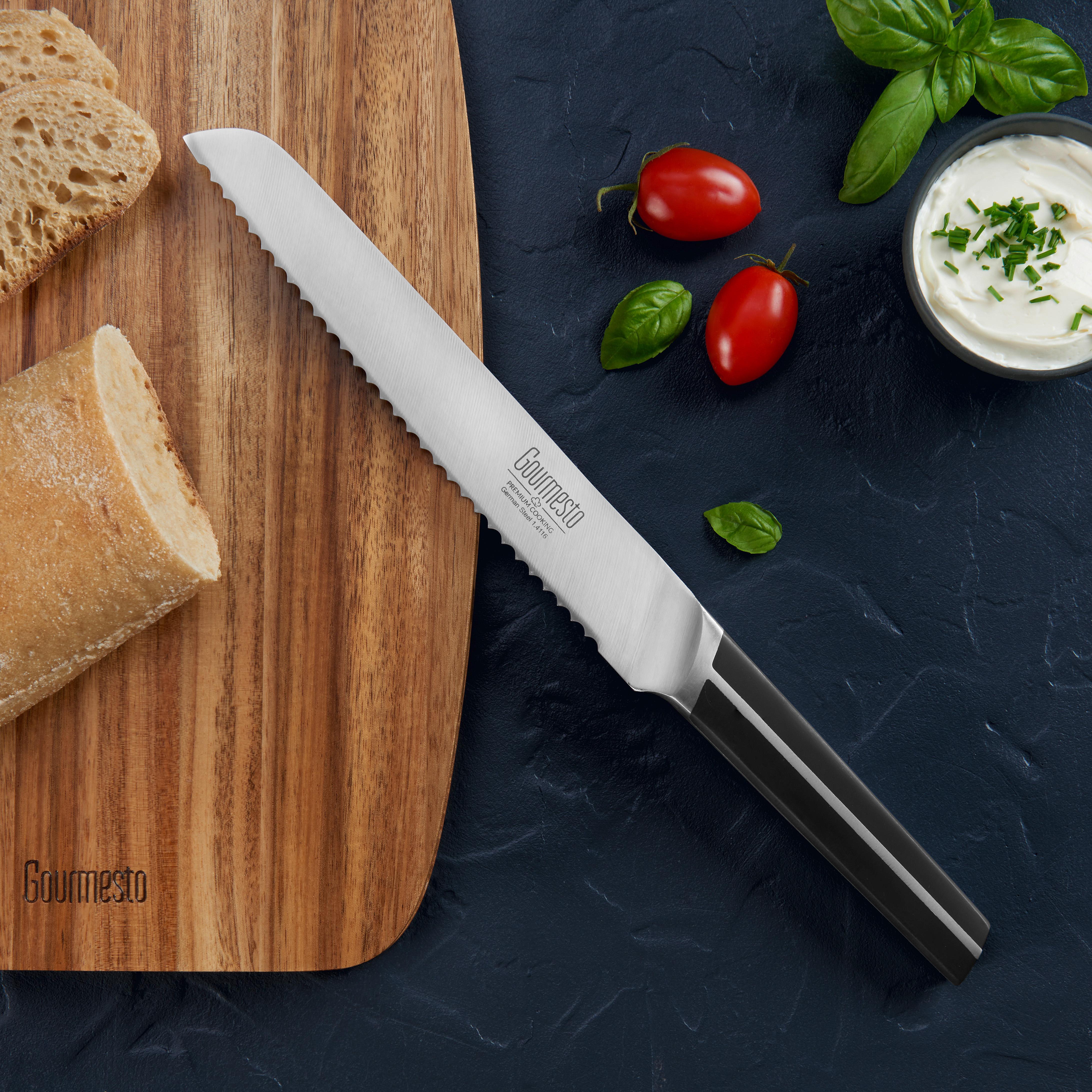 Brotmesser Profi Line ca. 33,3cm - Edelstahlfarben/Schwarz, KONVENTIONELL, Kunststoff/Metall (33,3cm) - Gourmesto
