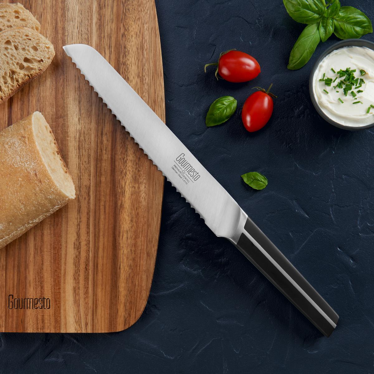 Brotmesser Profi Line ca. 33,3cm - Edelstahlfarben/Schwarz, KONVENTIONELL, Kunststoff/Metall (33,3cm) - Gourmesto