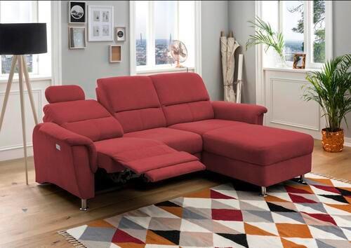 Ecksofa Parole Relaxfunktion + USB Anschluss Parole, Mikrof. - Chromfarben/Rot, MODERN, Textil/Metall (231/165cm) - Livetastic
