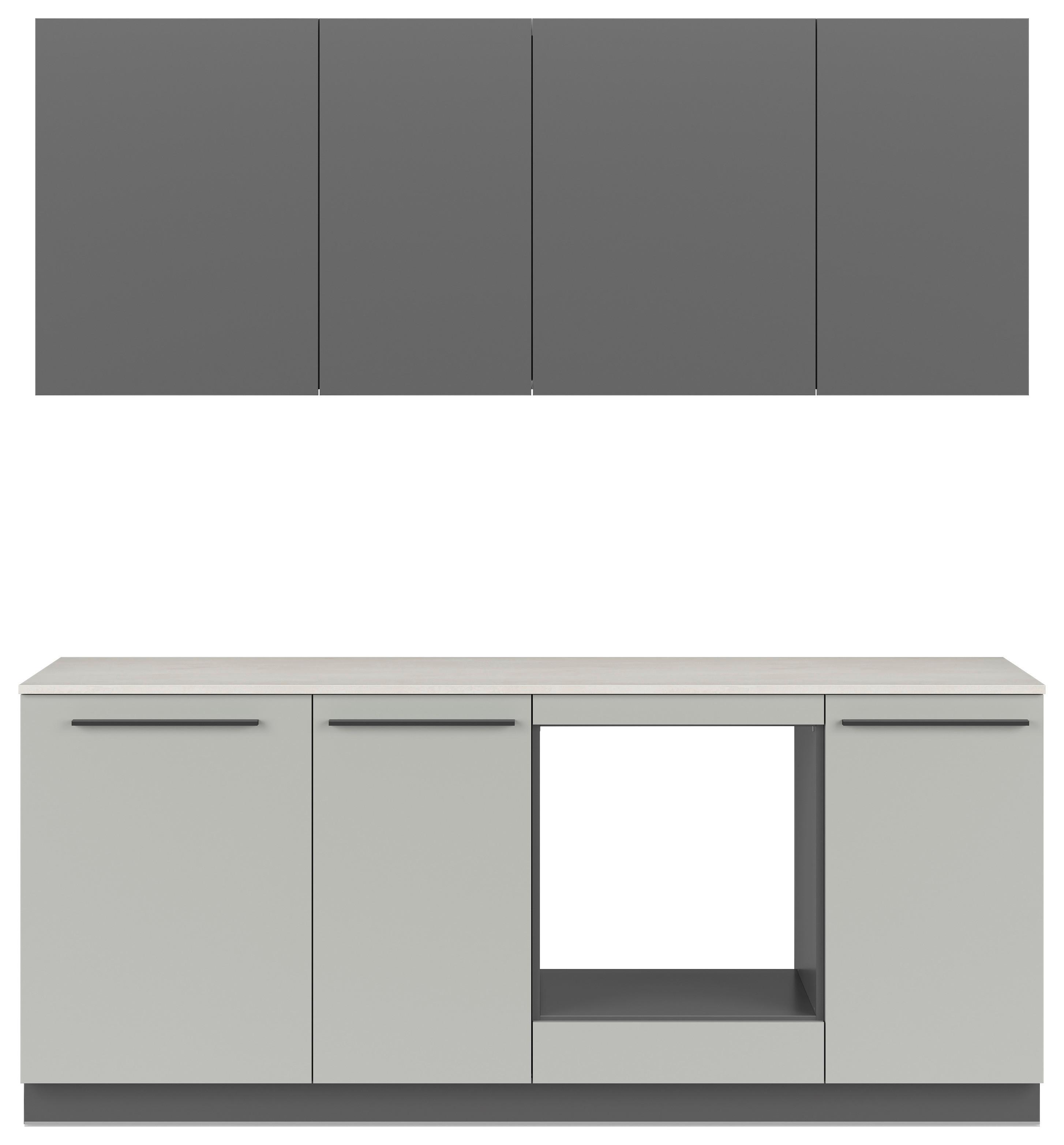 Küchenblock Milino o. E-Geräte Grau - Graphitfarben/Schwarz, Basics, Holzwerkstoff/Kunststoff (210cm) - Visiona