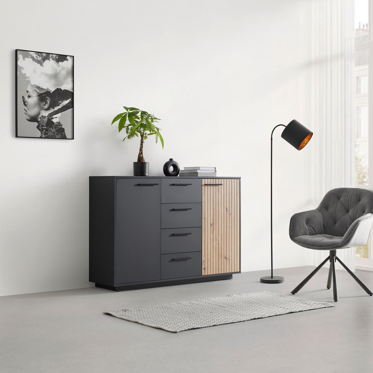 Komoda Lukas - hrast Artisan/crna, Moderno, drvni materijal/plastika (138,6/95/40,2cm) - Modern Living
