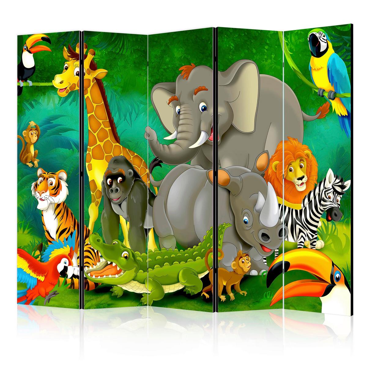 Paravan Colourful Safari I, 5-Delni, Dvostranski - večbarvno, Basics, tekstil/les (225/172/3cm) - artgeist