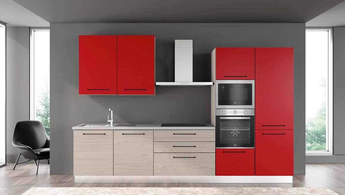 Blok Kuhinja S Aparatima Line 330 - siva/crvena, Konvencionalno, drvo/metal (330/216-240/60cm)