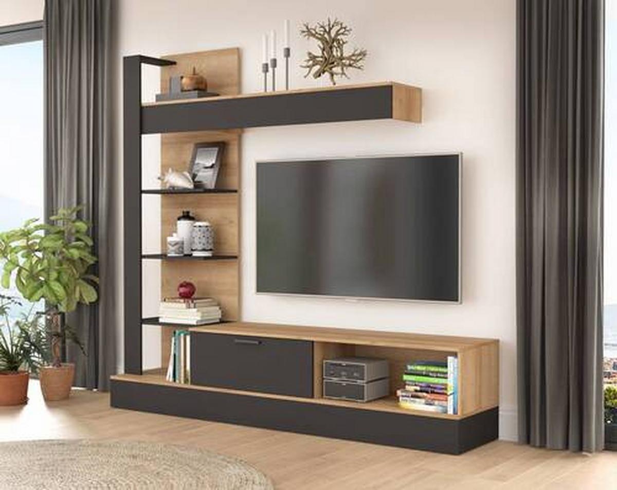 Regal Za Dnevni Boravak Geluza - boje hrasta/crna, Moderno, drvni materijal/plastika (204,6/192/41,6cm) - Modern Living