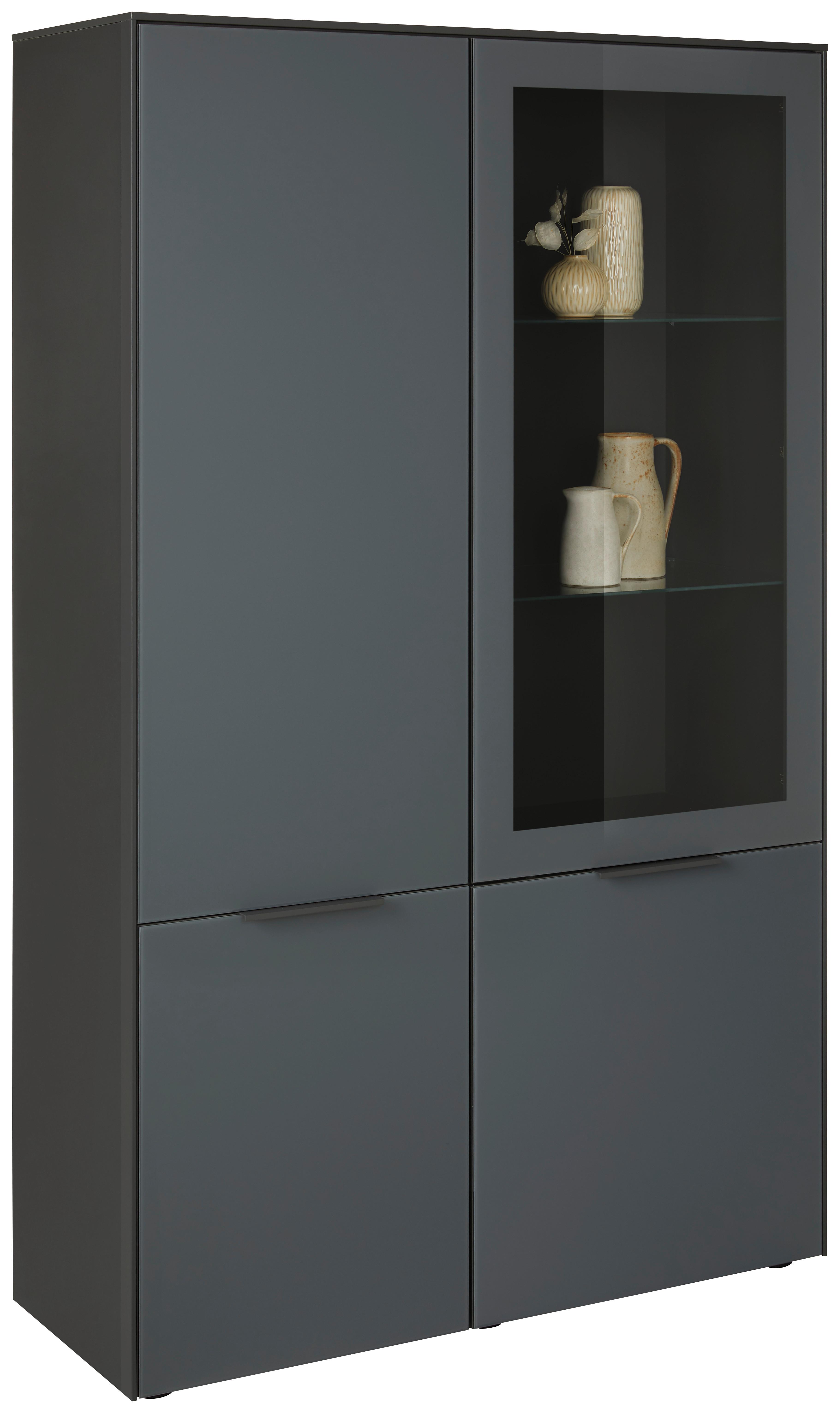 Vitrine in Anthrazit - Chromfarben/Anthrazit, MODERN, Glas/Holzwerkstoff (109/179/42cm) - Premium Living