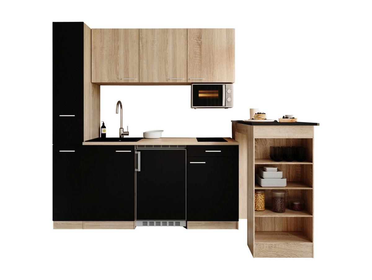 Küchenblock Ingrid m. Geräten Schwarz - Eichefarben/Schwarz, Design, Holzwerkstoff/Kunststoff (180cm) - Respekta