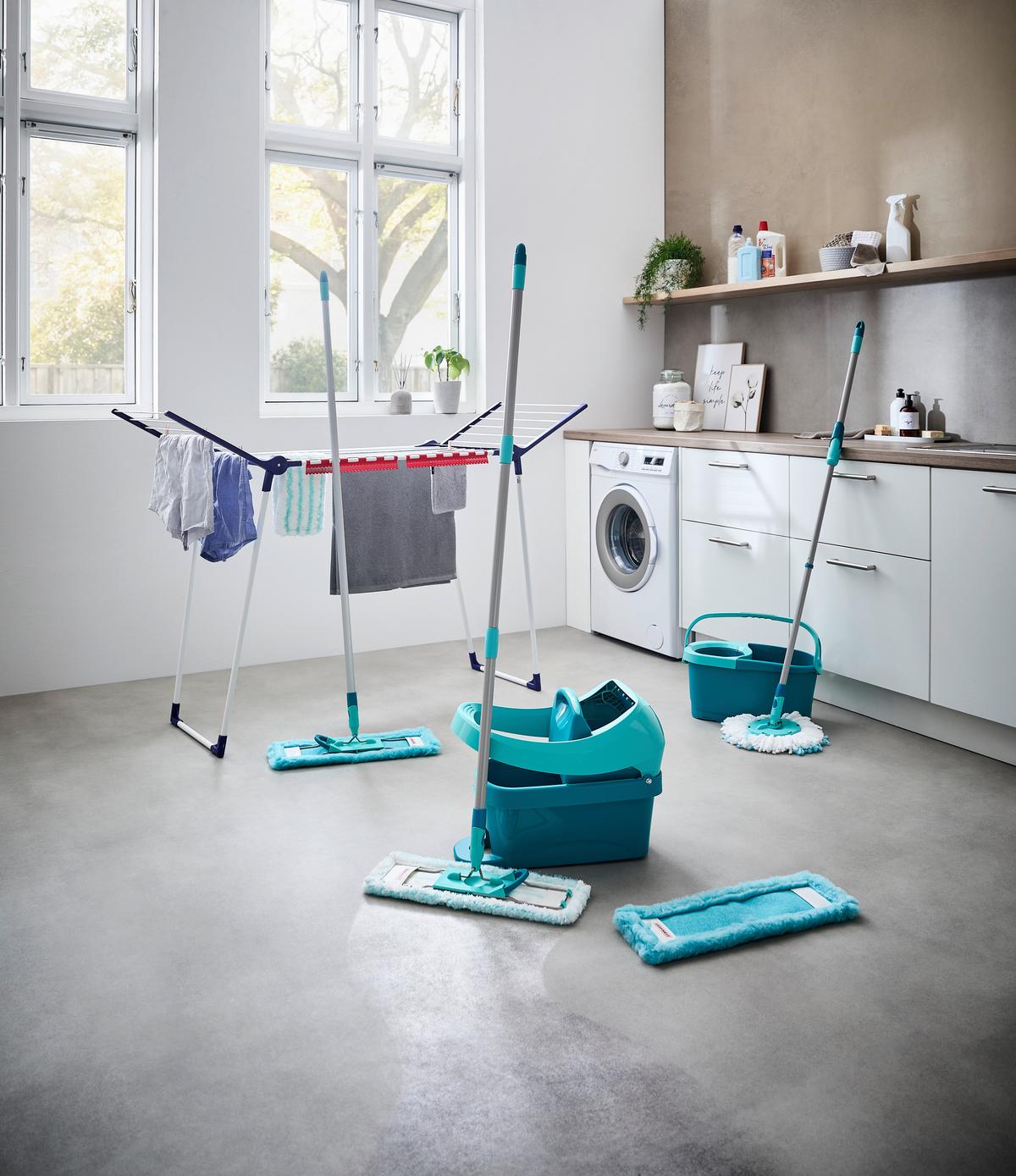 Bodenreinigungsset Leifheit-Clean Twist Disc Mop - Türkis/Weiß, KONVENTIONELL, Kunststoff/Textil (140cm) - Leifheit