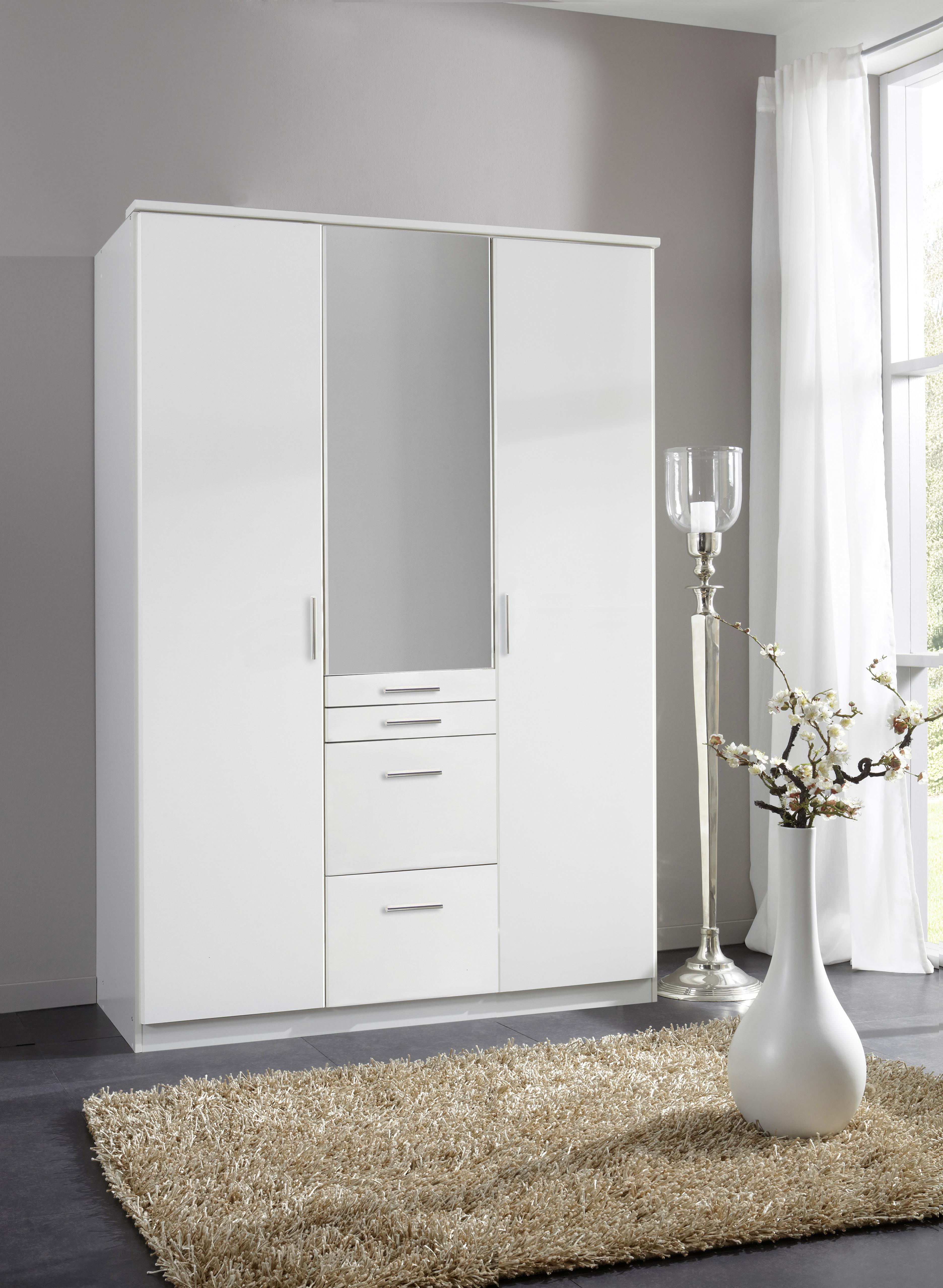 Kleiderschrank AACHEN ca. 135x198 cm Weiß - Alufarben/Weiß, KONVENTIONELL, Holzwerkstoff/Kunststoff (135/198/58cm) - MID.YOU