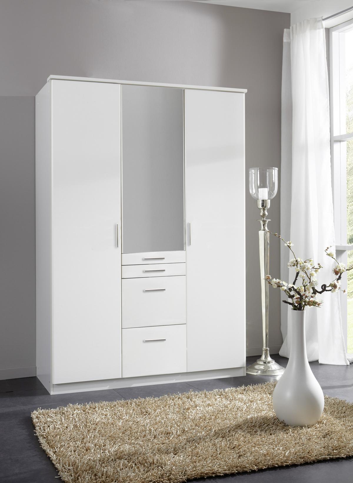 Kleiderschrank AACHEN ca. 135x198 cm Weiß - Alufarben/Weiß, KONVENTIONELL, Holzwerkstoff/Kunststoff (135/198/58cm) - MID.YOU