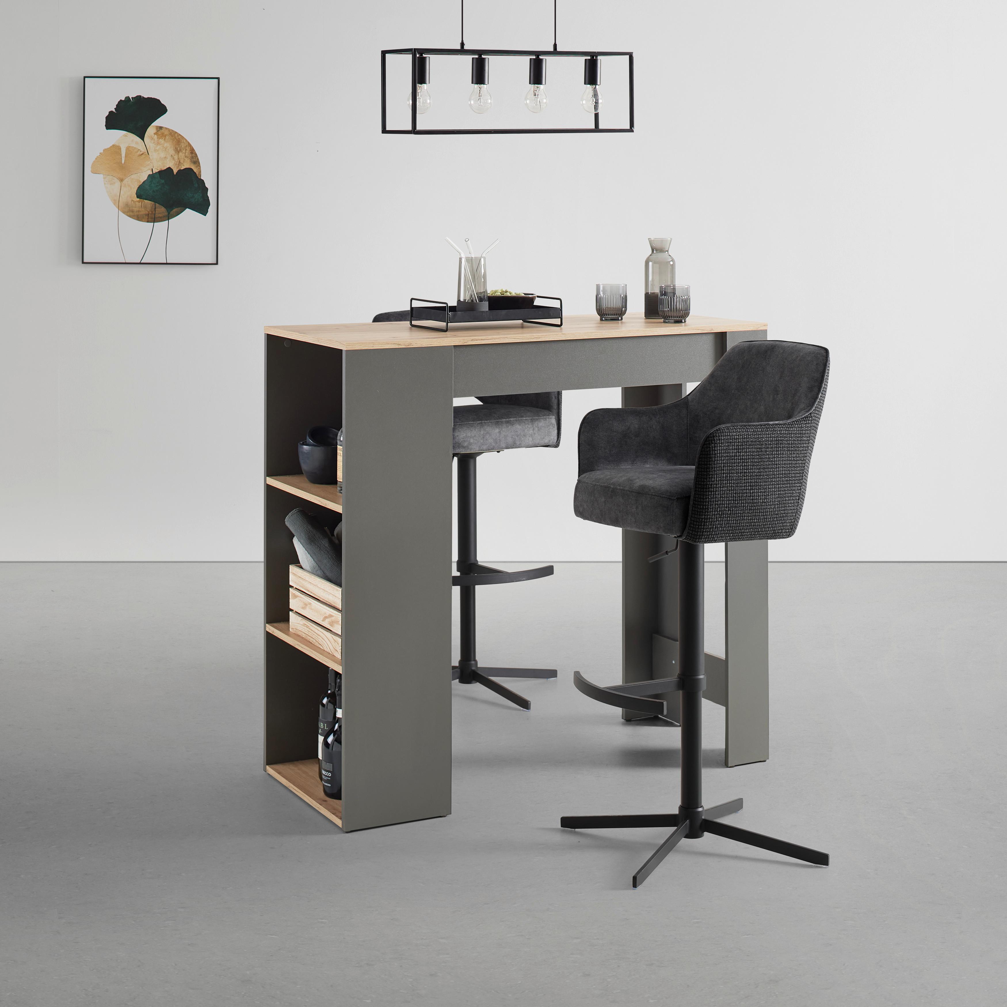 Barhocker Valletta Anthrazit/Schwarz - Anthrazit/Schwarz, KONVENTIONELL, Textil/Metall (57/92-119/52cm) - Premium Living