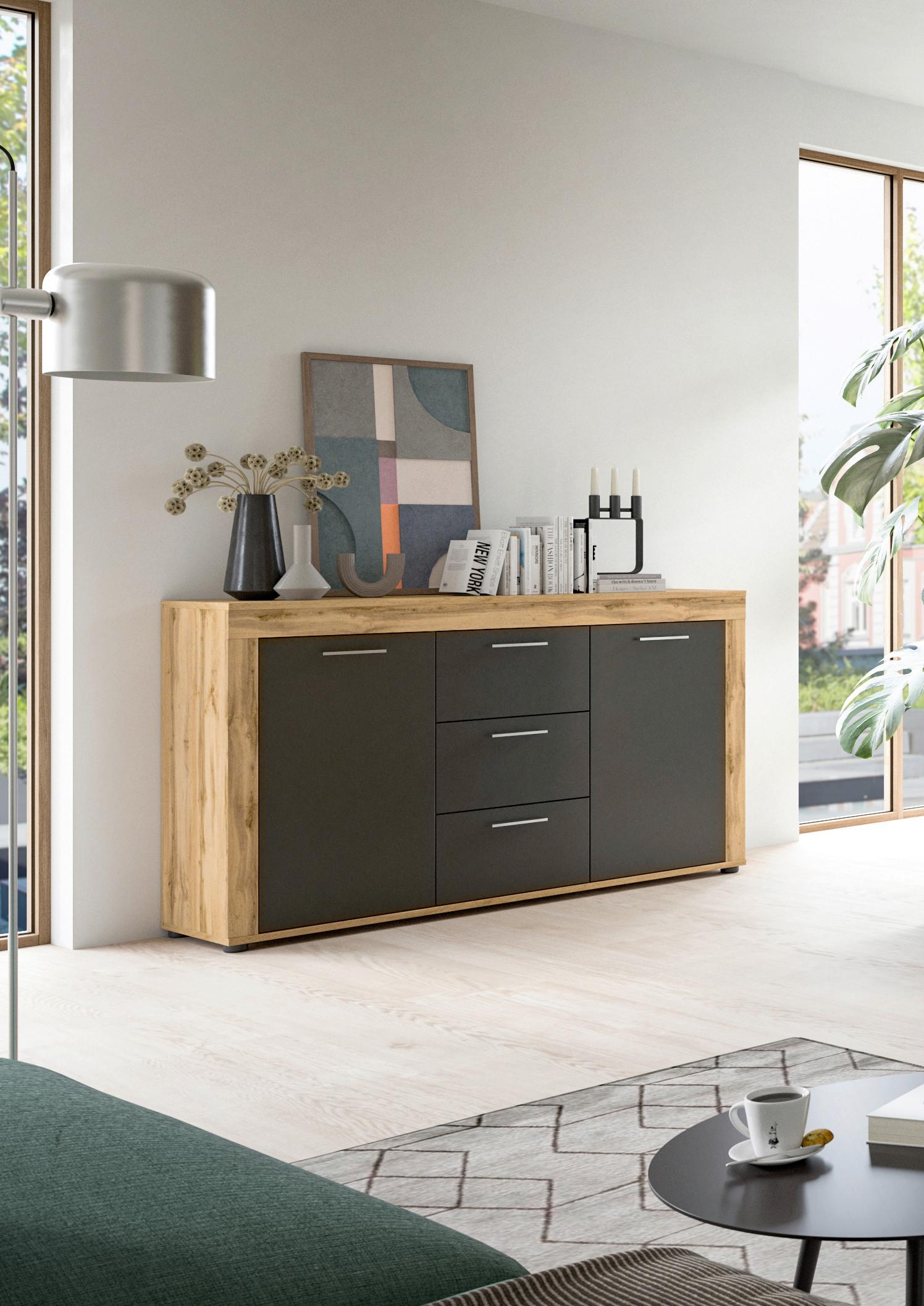 Comodă cu uși JAM - stejar Wotan, Design, material pe bază de lemn (125/80/35cm) - Modern Living
