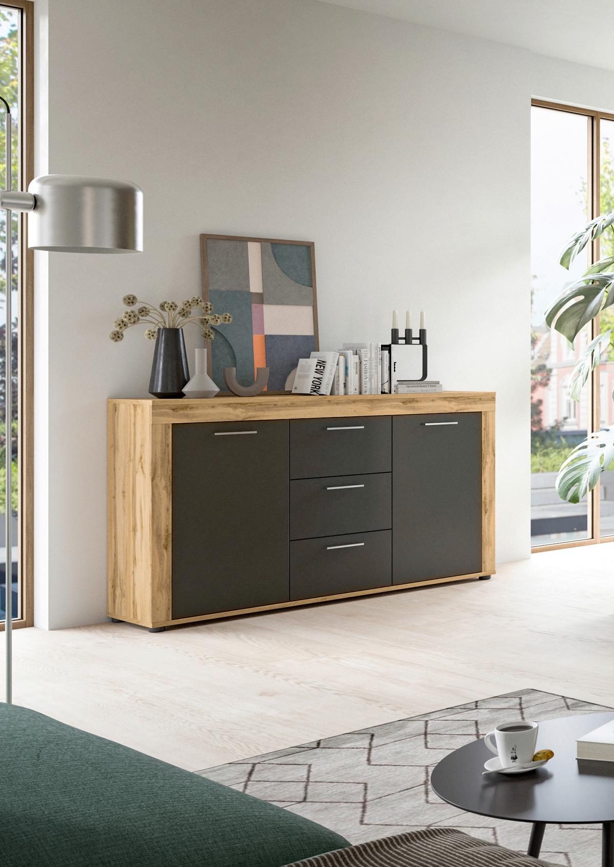 Comodă cu uși JAM - stejar Wotan, Design, material pe bază de lemn (125/80/35cm) - Modern Living