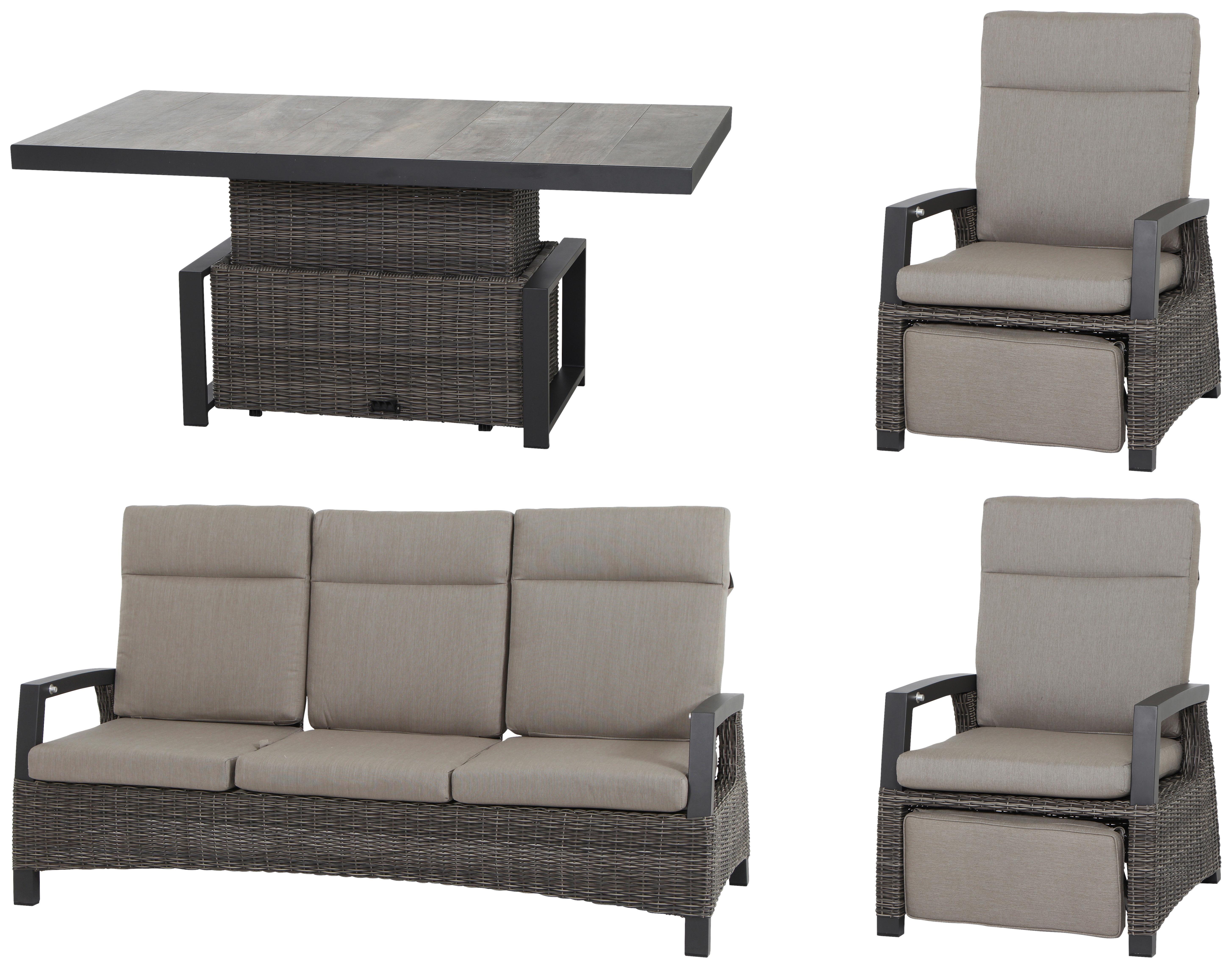 Loungegarnitur Corido Grau - Basics, Keramik/Kunststoff (72/103/160cm) - Siena Garden