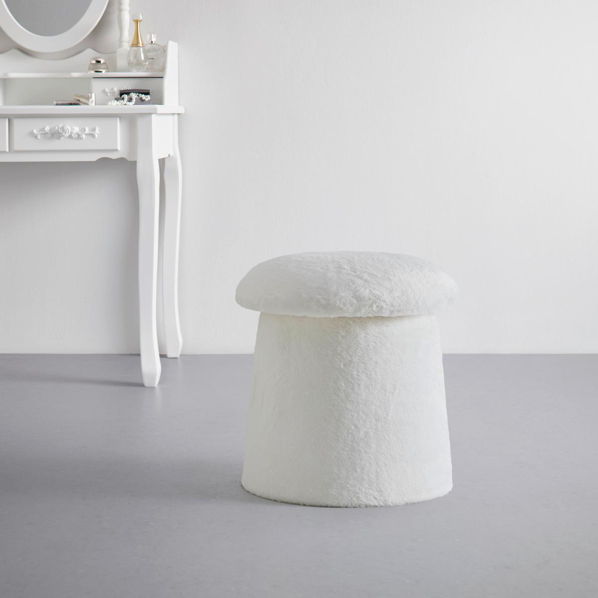 Hocker Fungi mit Stauraum Wollweiß Kunstfell - Beige/Creme, ROMANTIK / LANDHAUS, Holzwerkstoff/Textil (41/43/41cm) - Premium Living