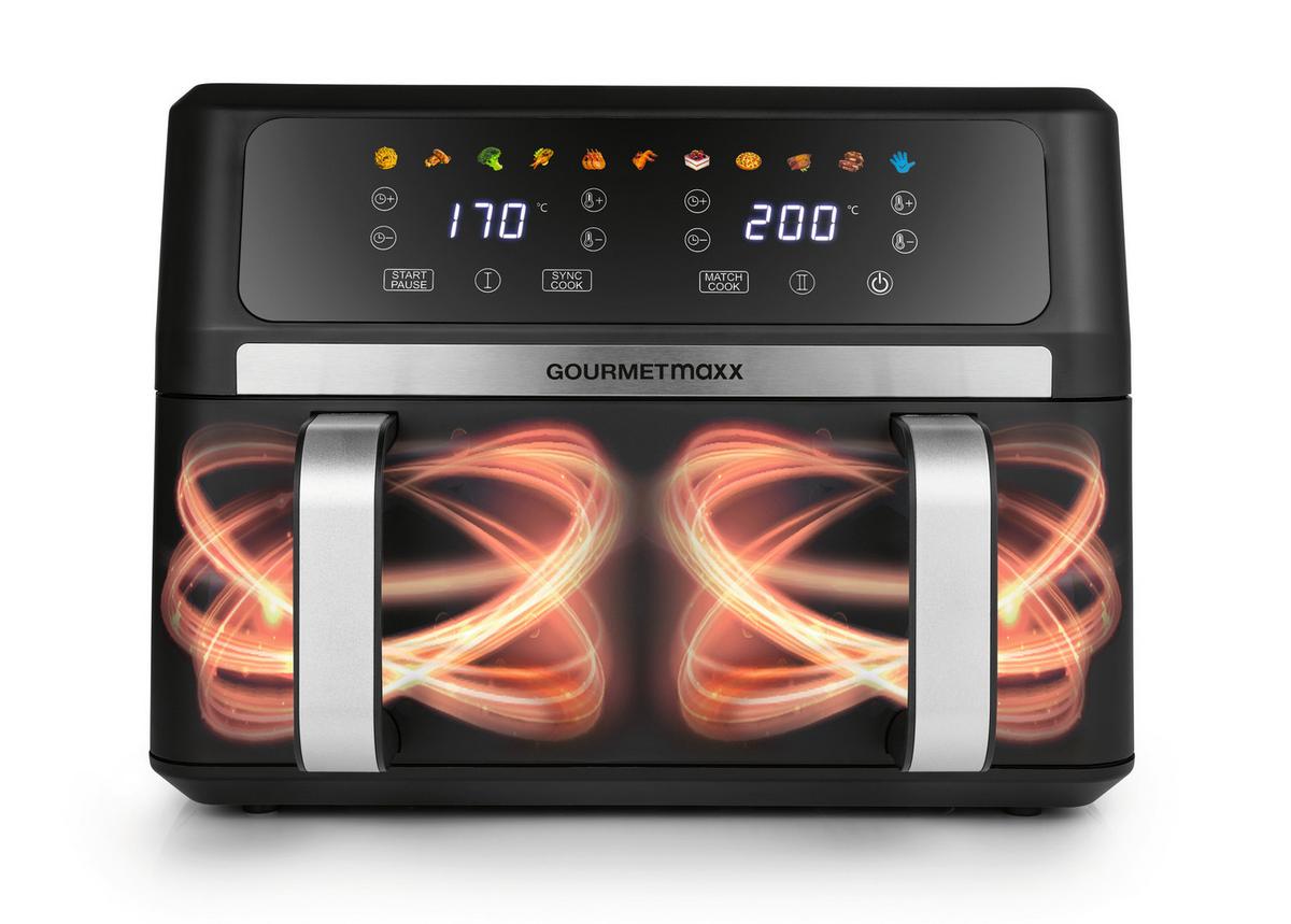 Heißluftfritteuse Gourmetmaxx Schwarz max. 2400 Watt - Edelstahlfarben/Schwarz, Basics, Kunststoff/Metall (40,5/35,4/29cm)