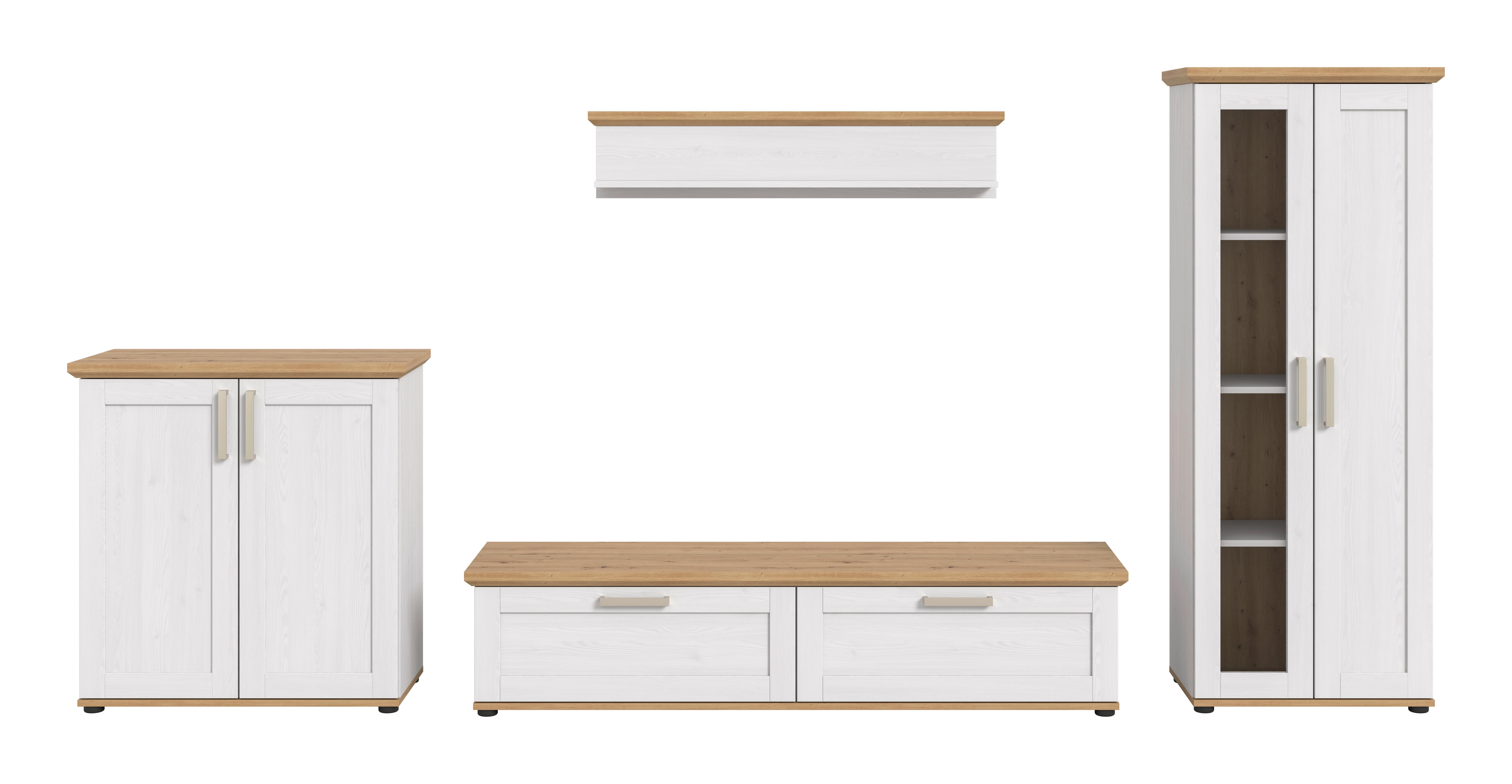 Dnevni Regal Verona, Bela, Barva Macesna, 4-Delni - srebrne barve/črna, Design, umetna masa/leseni material (336/161/40cm) - Livetastic